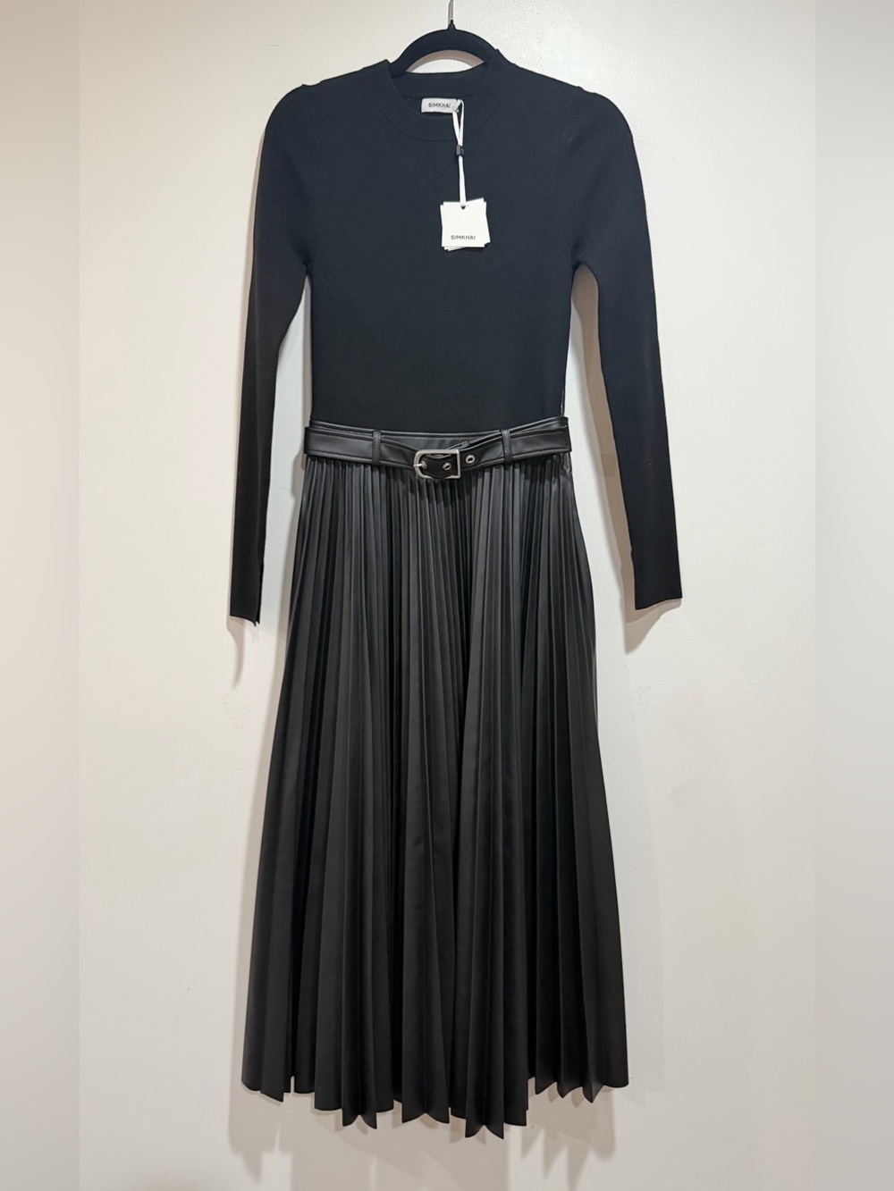 NEW SIMKHAI abilene mixed-media midi dress in black, Small